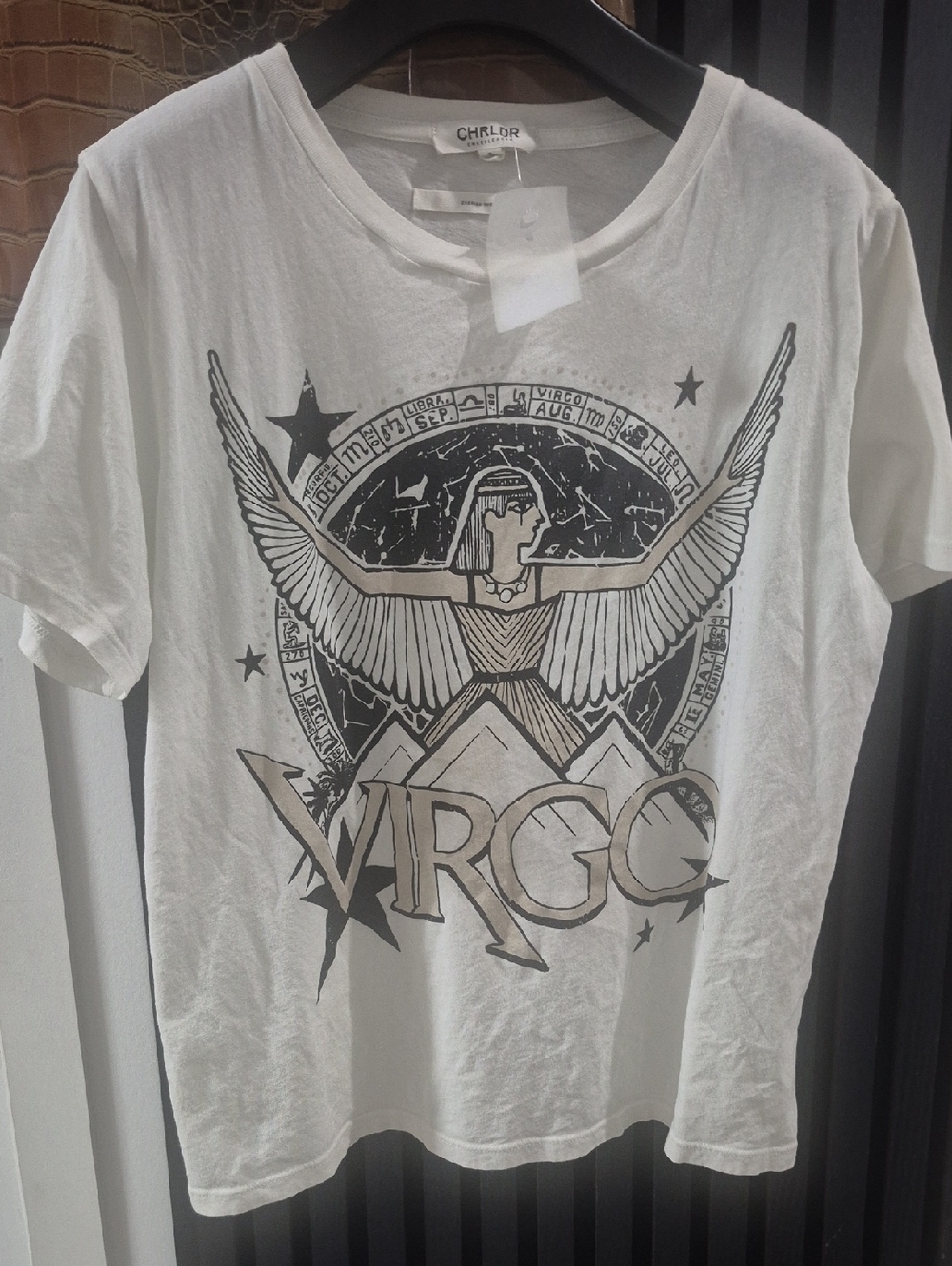 CHRLDR White Tee with Black Virgo Graphic